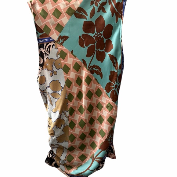 Zara Satin Scarf Print Draped Top Patchwork Wrap Sleeveless Blouse Size S - Picture 2 of 8